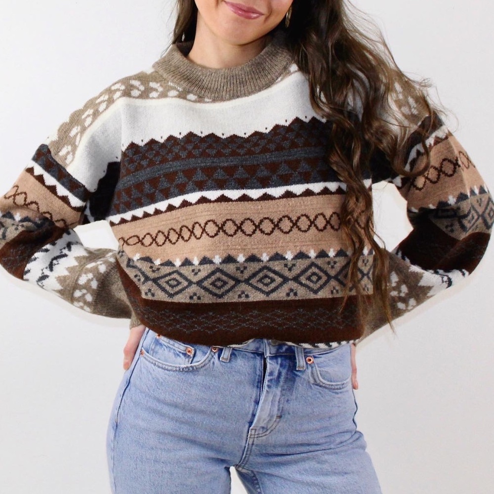 Fun and Cute Beige Pattern Striped Sweater